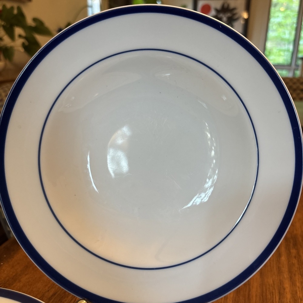 Williams Sonoma Brasserie Bowls blue banded wide rim 9" made in Japan - Set Of 7
